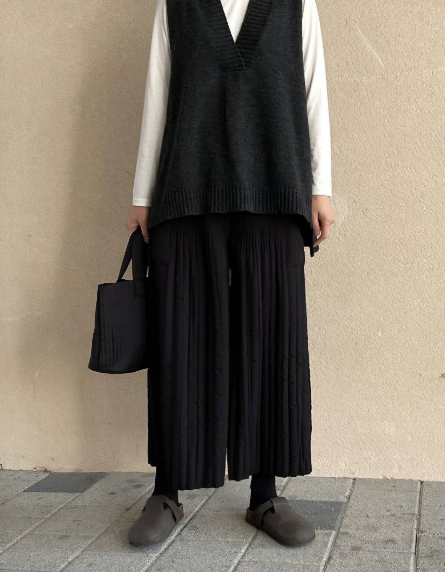 (NEW) 누빔 통와이드 밴딩팬츠