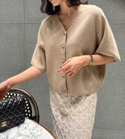 진주 반팔 니트가디건
