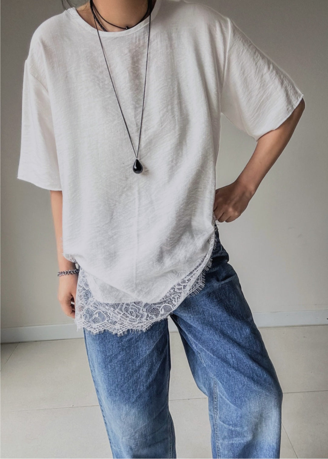 ⏩️언발 레이스 반팔 티셔츠