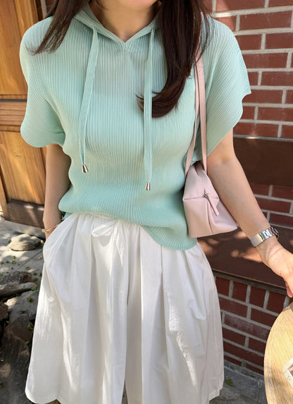💐후드 플리츠 반팔