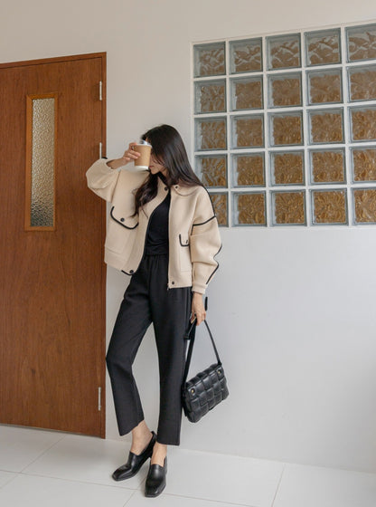 포인트 집업 니트 자켓