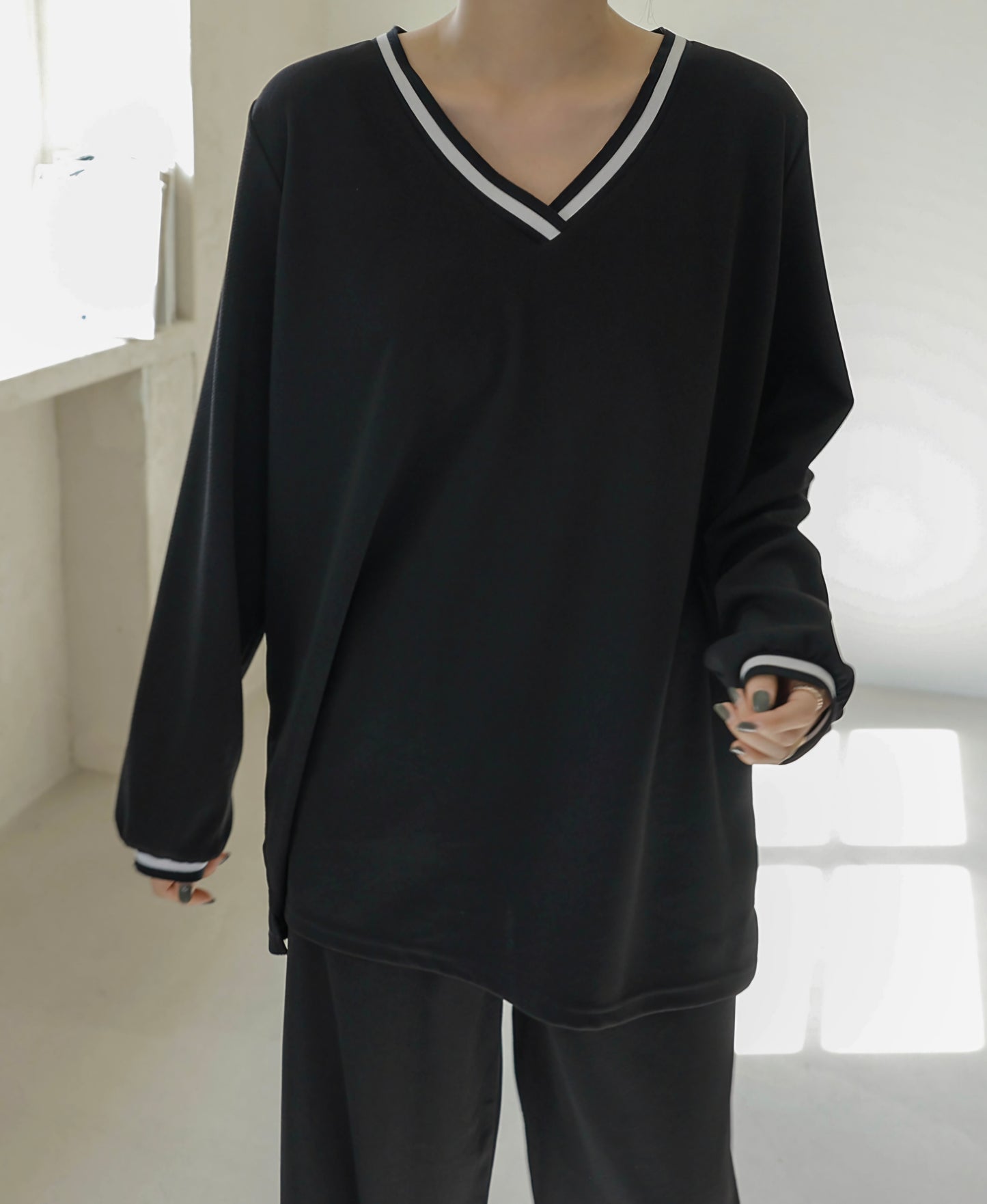 배색 와이드팬츠 Set (~2XL)