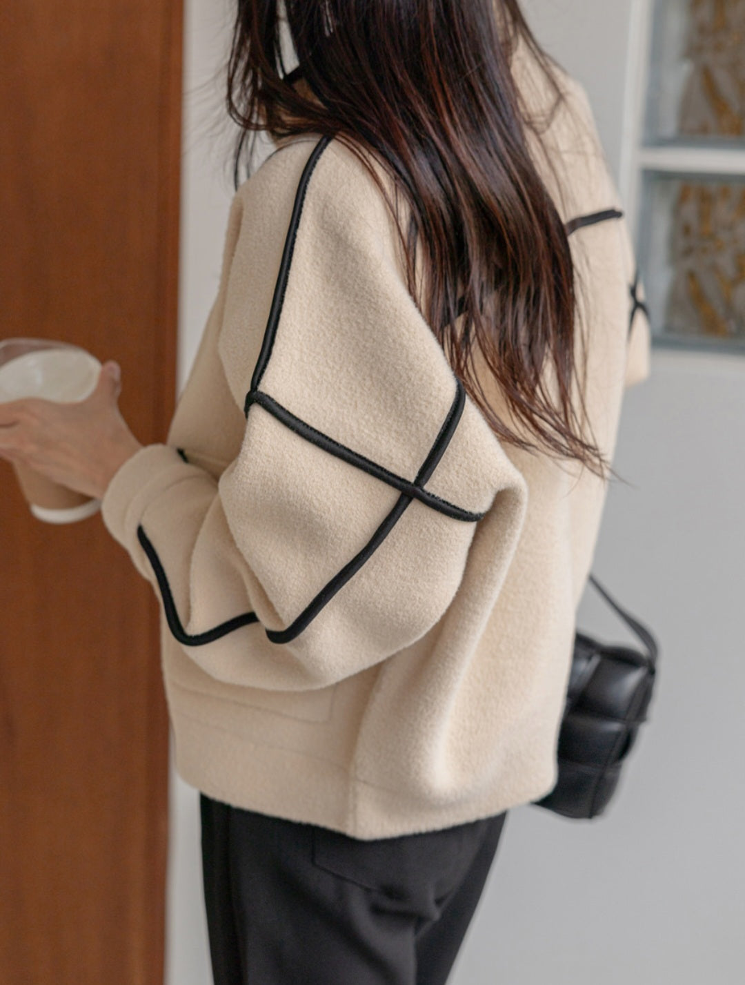 포인트 집업 니트 자켓