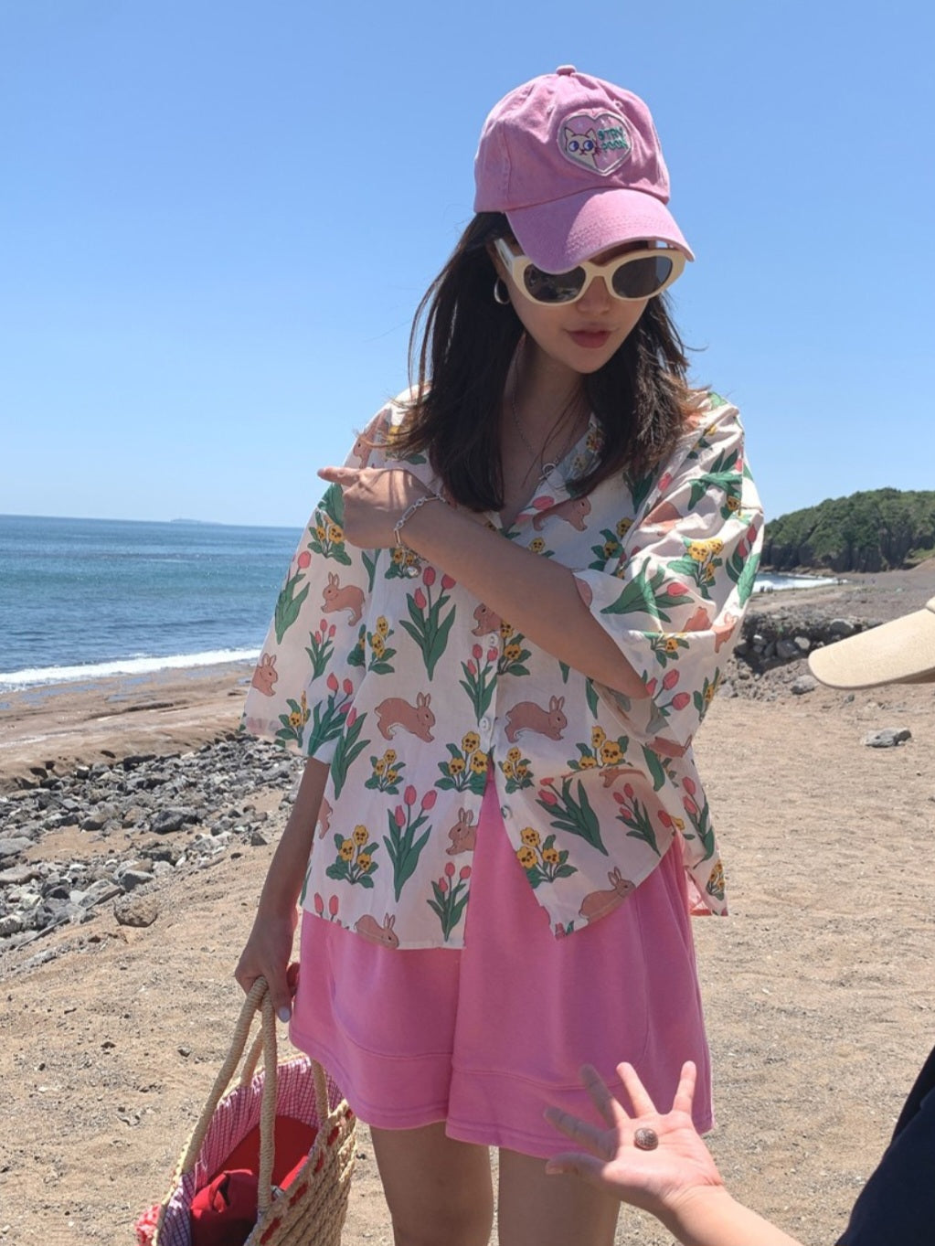[토끼/ 꽃]프린팅 반팔셔츠