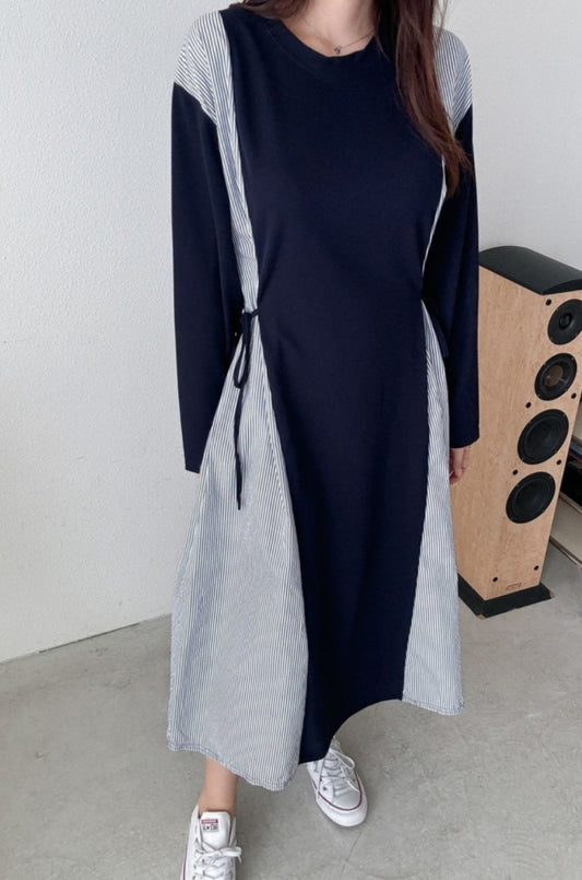 스트라이프 A라인 롱원피스