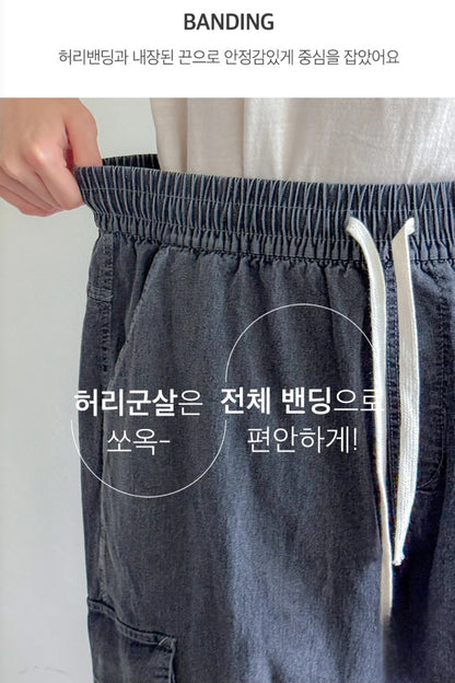🏖 카고포켓 8부 배기 데님팬츠
