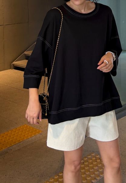 스티치 7부 티셔츠